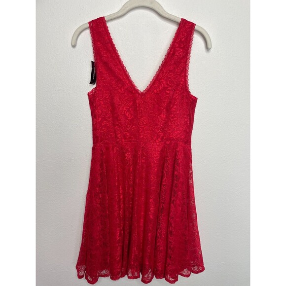 Express Size 4 Mini Lace Dress Red V-Neck Fit & Flare Cocktail Sleeveless NWT - Picture 9 of 13